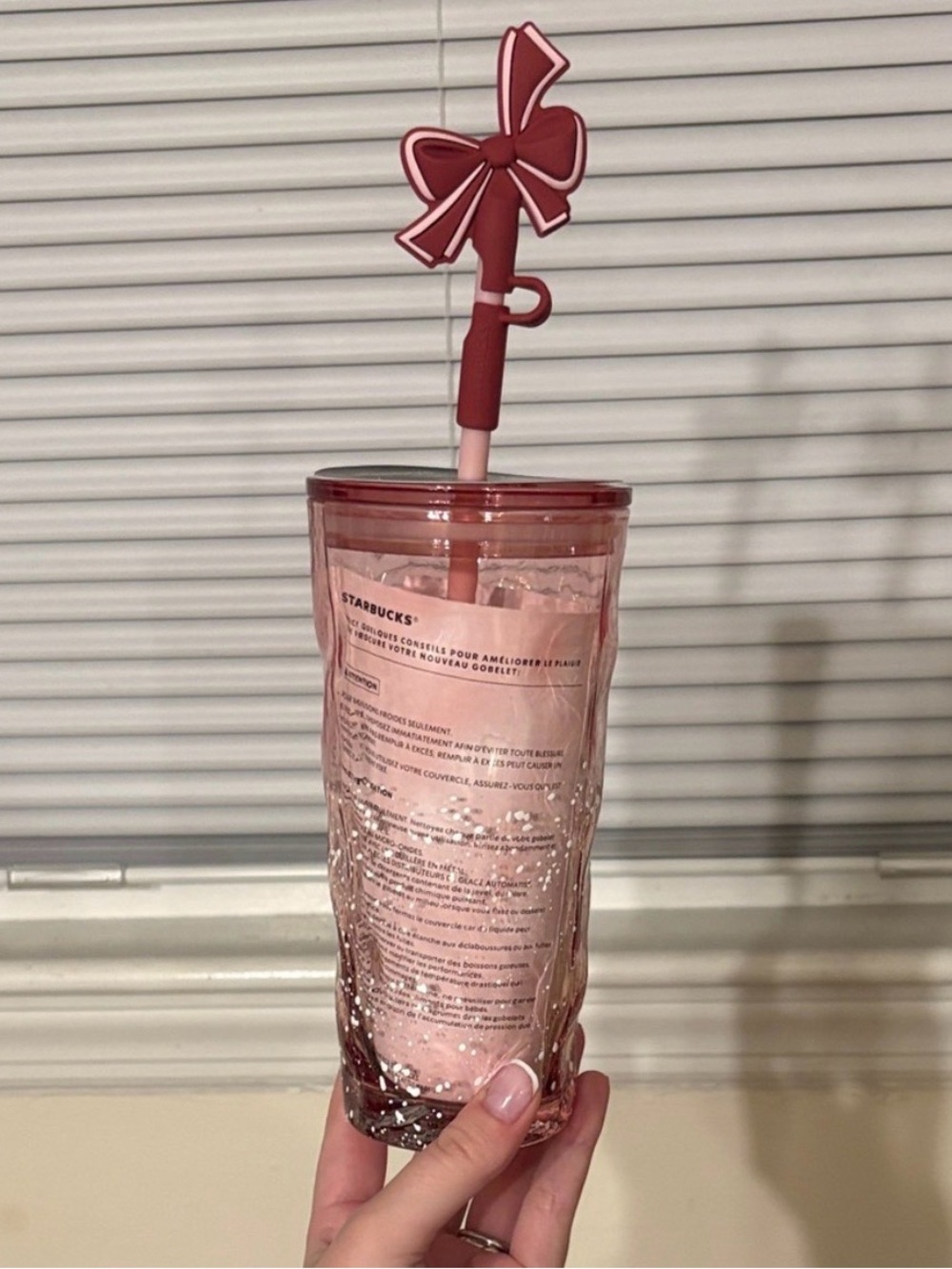 Starbucks Red and White Silicone Bow Straw Topper